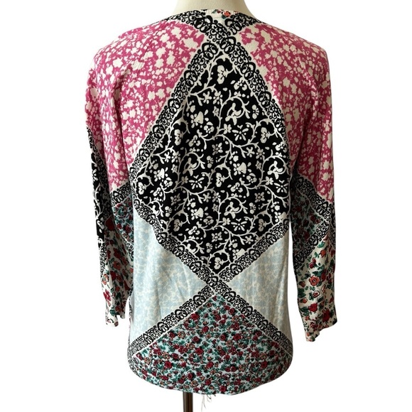 LEO & UGO SWEATER 1-S FLORAL MIXED MEDIA ARTSY CASUAL OFFICE SOFT STRETCHY - Picture 5 of 12